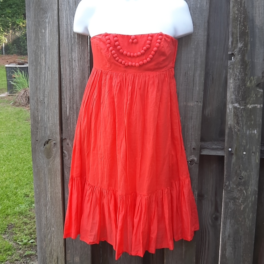 GAP Strapless Orange Tiered Dress, Cotton, 6